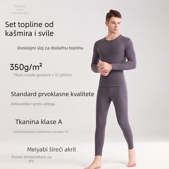 Unisex termalni komplet donjeg rublja s baršunastom podstavom, Derong akrilna tkanina, dvostruka konstrukcija, ekstra debeli 401–500 g/m², okrugli izrez, dugi rukavi