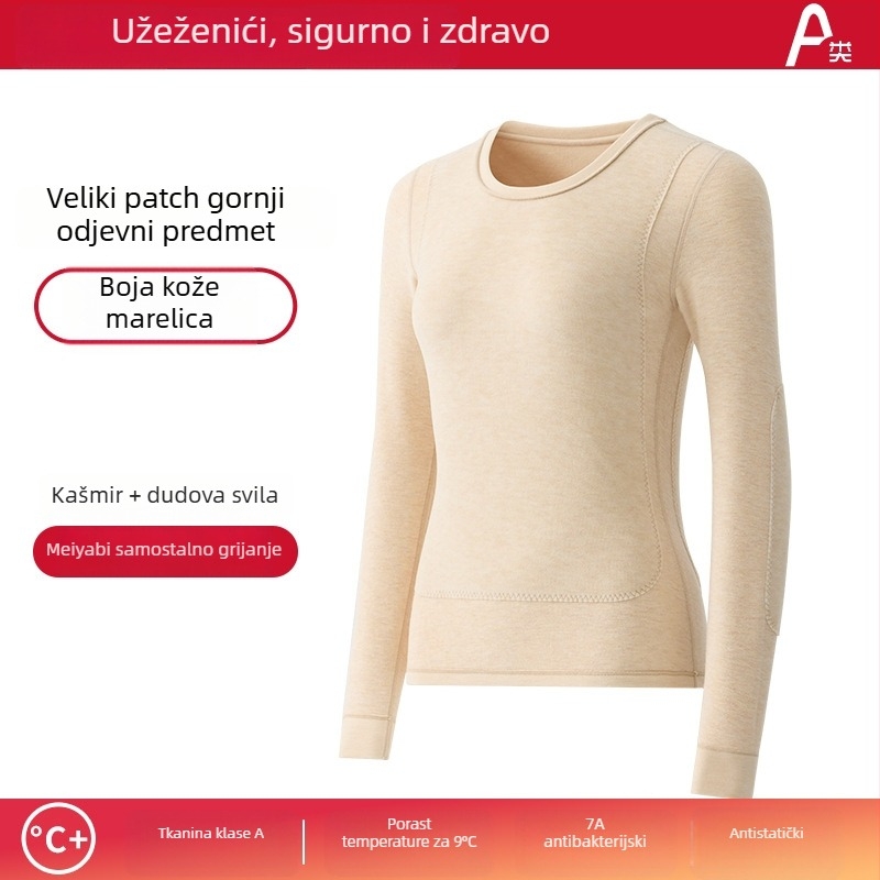 Unisex termalni komplet donjeg rublja s baršunastom podstavom, Derong akrilna tkanina, dvostruka konstrukcija, ekstra debeli 401–500 g/m², okrugli izrez, dugi rukavi
