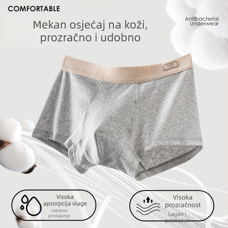 Muške bokserice od pamuka s antibakterijskim svojstvima, prozračne, srednja visina pojasa, jednobojne, 90-95% pamuk