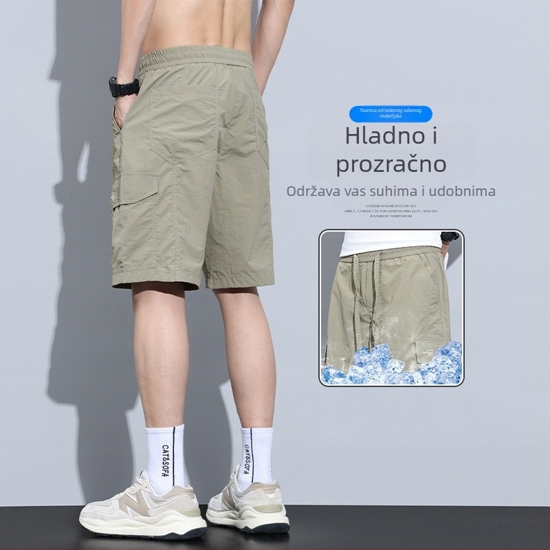 Muške radne šorceve, labav kroj, najlon, brzo sušeće, srednji pojas, s remenom, duljina 5/4