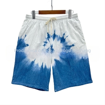 Muške šortse od pamuk-linanine tkanine s tie-dye uzorkom, opuštenog kroja, ljeto, za putovanja i plažu