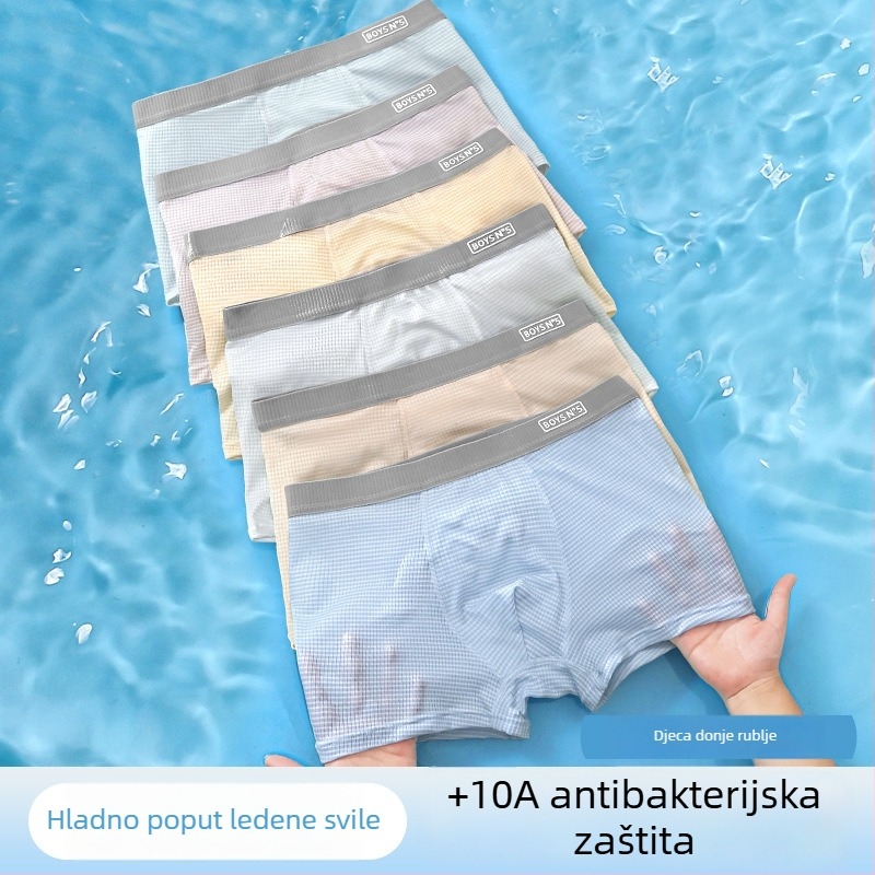 Boxerice za dječake od milk silk materijala, prozračan antibakterijski donji rublje, 93,3% poliester, ljeto 2025, Klasa A, za dječake 8+ godina (visina iznad 140 cm)