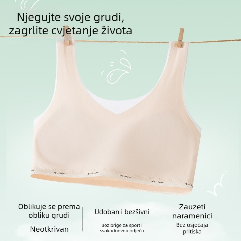 Bezšivni sportski grudnjak za djevojčice 12–15 godina, s punim košaricama, materijal najlon/poliamid, fiksirane dvostruke naramenice, prozračan i odvodi znoj.