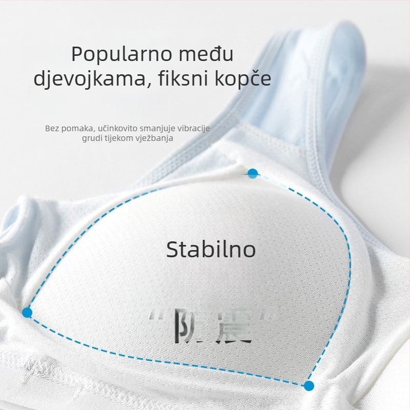 Dječji sportski grudnjak za djevojčice — faza 1 (otprilike 9–13 godina), trokutični košarice, tanke oblikovane košarice, pamuk materijal s svilenom podstavom, bez žice, čvrste dvostruke naramenice, prozračan