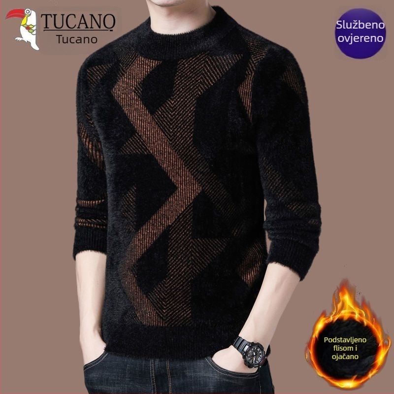Muški pleteni pulover s poluvisokim okruglim ovratnikom, zima 2019, uravnotežene veličine