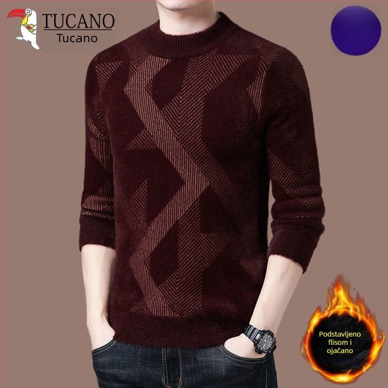 Muški pleteni pulover s poluvisokim okruglim ovratnikom, zima 2019, uravnotežene veličine