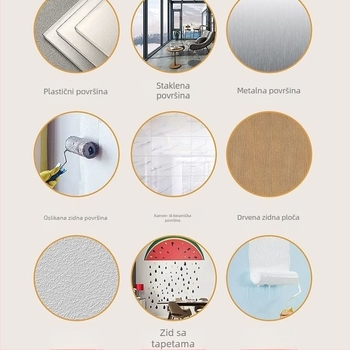 Filc naljepnica za zid s motivima: pejzaži, geometrijski obrasci, drveni uzorak i tekst; pogodna za dnevni boravak, spavaću sobu ili radni prostor