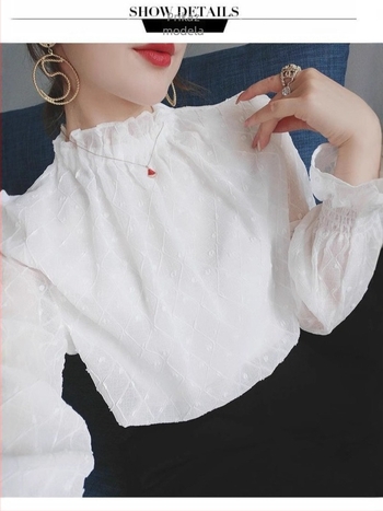 Ženska šifon košulja s poluturtleneckom, slobodan kroj, dugi rukavi, uzorak prugasto/pleteni