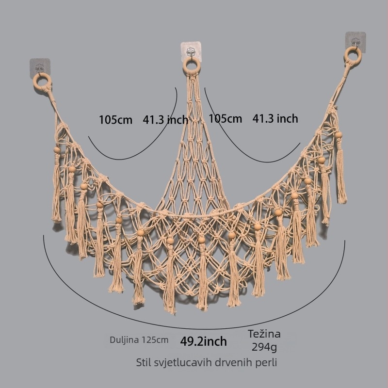 Ručno tkan tapiserija-hamak za zid od pamuka, nordijski stil, ovalni oblik, uzorak lišća