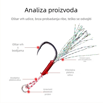 Željezna Iseine udica s perom – ojačana, bodljikava, otporna na koroziju, 20 kom./pakiranje, za obalni morski ribolov