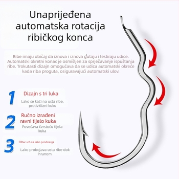 Okretni ribolovni udica sa tri zavojne krivine i dvostrukim udicama — za divlji ribolov, obrnuto okretanje bez ispuštanja