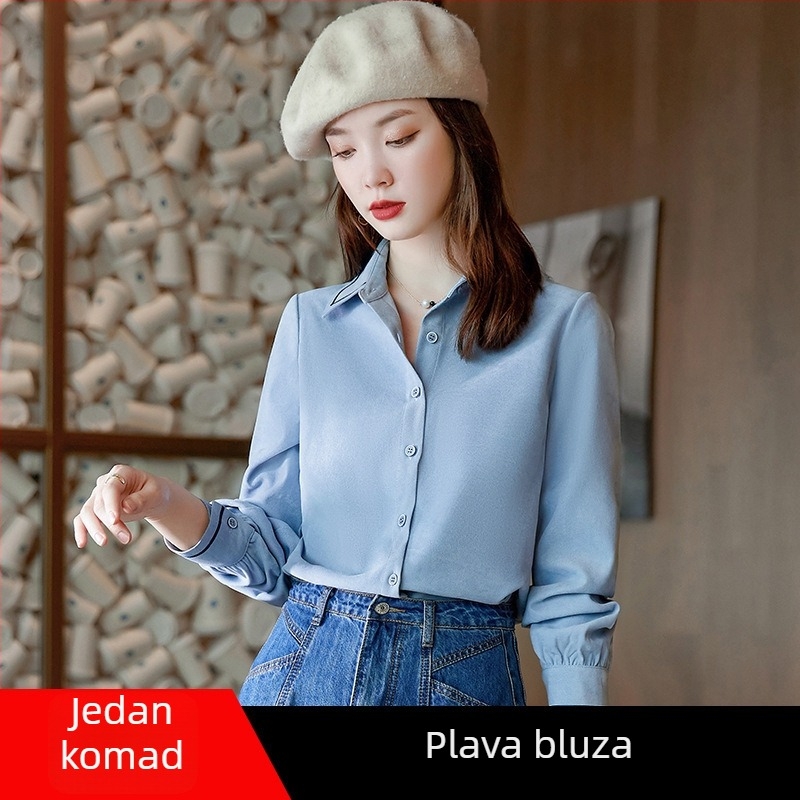 CZOON uska košulja, ovratnik lutkarski, dugi rukav, jednobojni uzorak, lažni dvodijelni dizajn, gradski stil, mješavina tkanina (>95%)