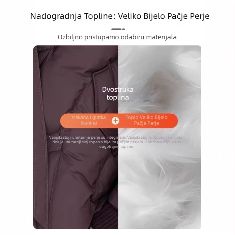 Jakna s perjem s odvojivim krznim ovratnikom, punilo od bijelog patka perja, postotak perja 51–55%, Chenille tkanina, ultra kratka duljina
