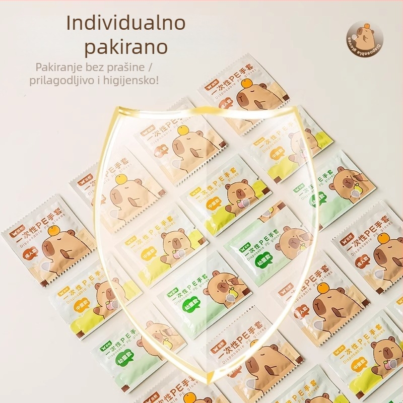 Dječje jednokratne rukavice, hrane kvalitete, individualno pakirane, debeli PE, prozirne, protuklizne, za vanjski piknik
