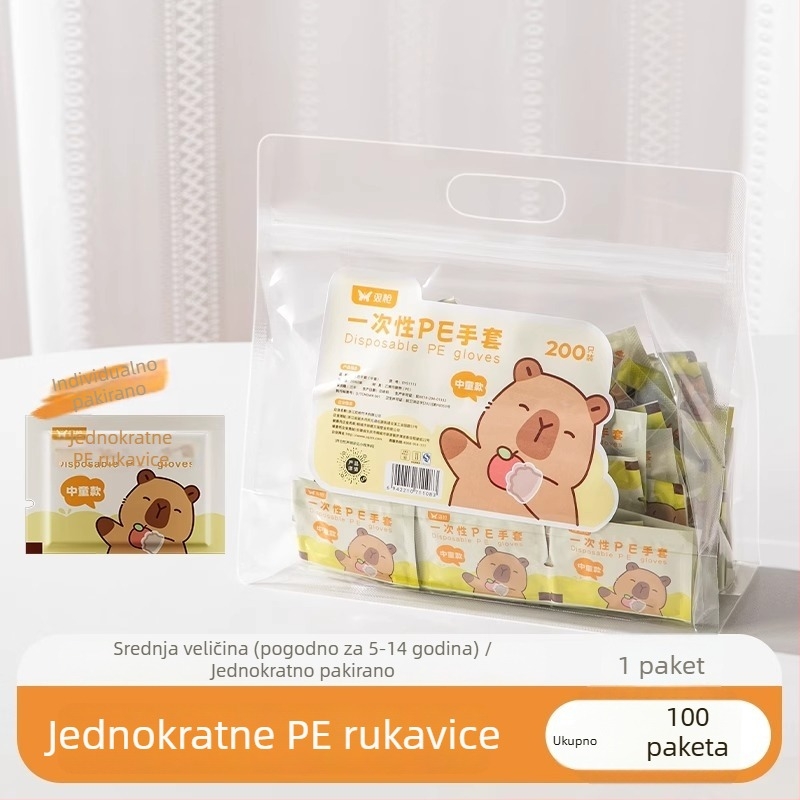 Dječje jednokratne rukavice, hrane kvalitete, individualno pakirane, debeli PE, prozirne, protuklizne, za vanjski piknik