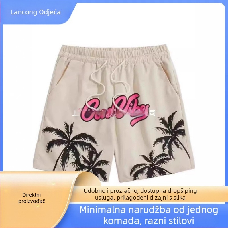 Muške 3D printane mrežaste plivatne šorceve poliester opuštena ravna kroj mikroelastičnost ljeto sportski stil