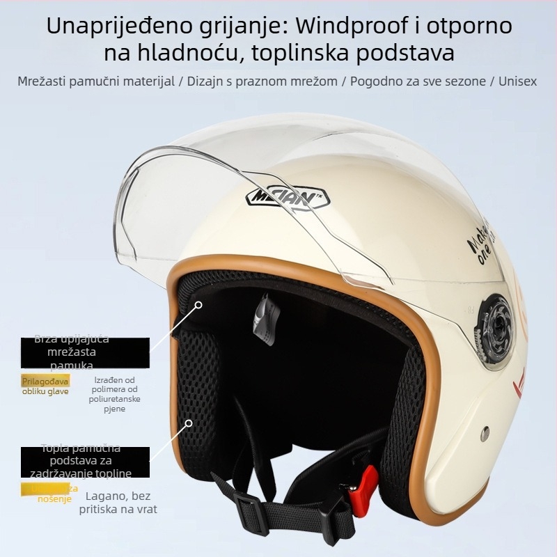 Električna kaciga za motocikle, 3C certificirana, ABS, zimska toplina, nasmiješeno lice, kaciga 3/4