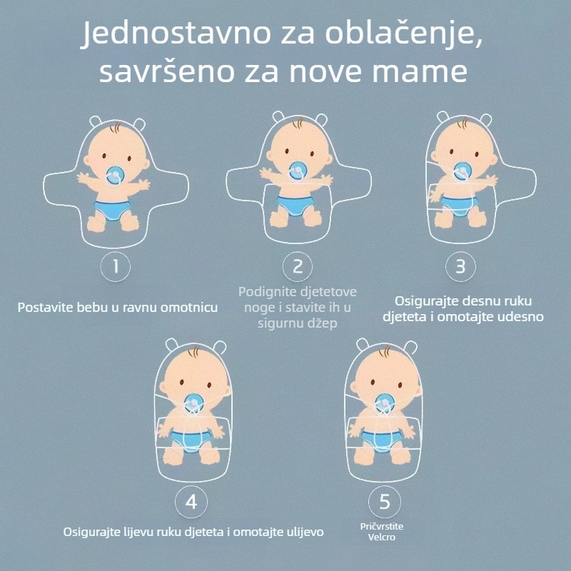 Zavojnica za novorođenče — dvostruki sloj, 100% pamuk, crtić uzorak, sigurnosna klasa A, pogodno za ljeto, proljeće i jesen, za novorođenčad od rođenja do 12 mjeseci