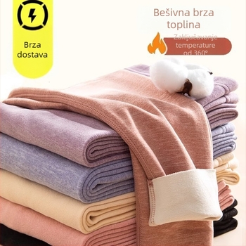 Ženske termo tajice bez šavova, iznutra flis, srednje visoki struk, poliester, umjereno debeli