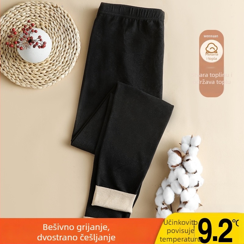 Ženske termo tajice bez šavova, iznutra flis, srednje visoki struk, poliester, umjereno debeli