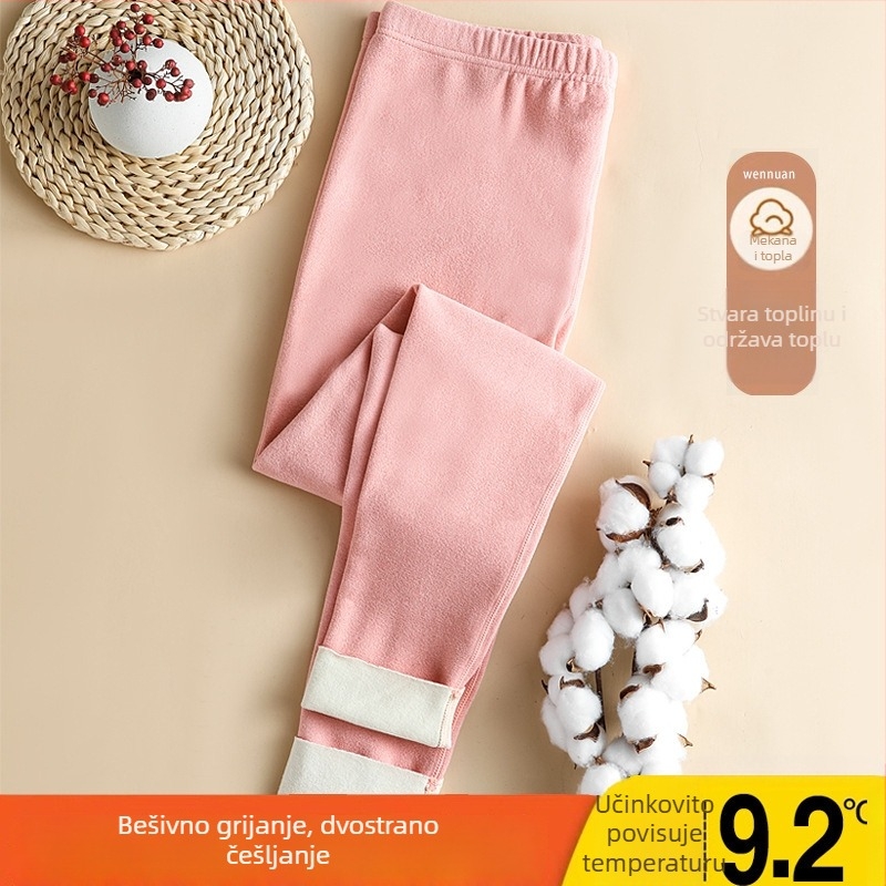 Ženske termo tajice bez šavova, iznutra flis, srednje visoki struk, poliester, umjereno debeli