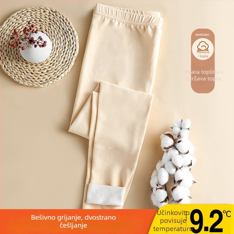 Ženske termo tajice bez šavova, iznutra flis, srednje visoki struk, poliester, umjereno debeli