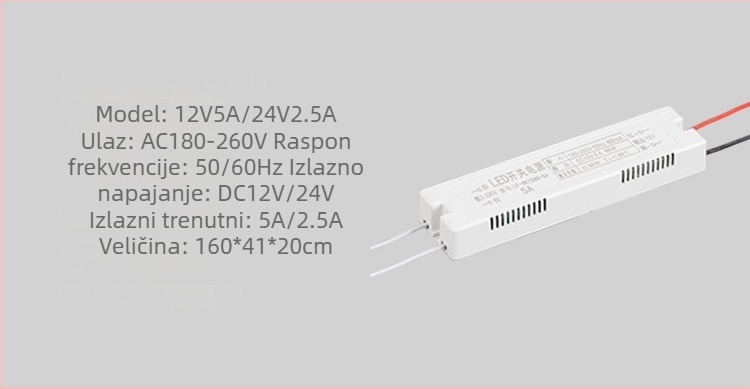 LED napajanje s prekidačem u gumiranom kućištu, ulaz 12V, izlaz 6/12/24/36W, IP20, CE certificirano