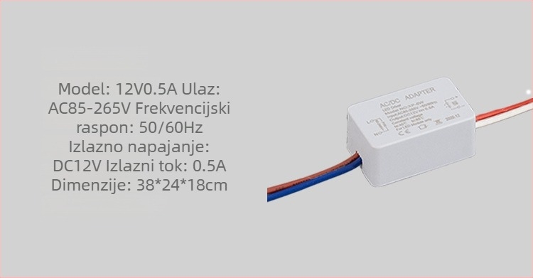 LED napajanje s prekidačem u gumiranom kućištu, ulaz 12V, izlaz 6/12/24/36W, IP20, CE certificirano