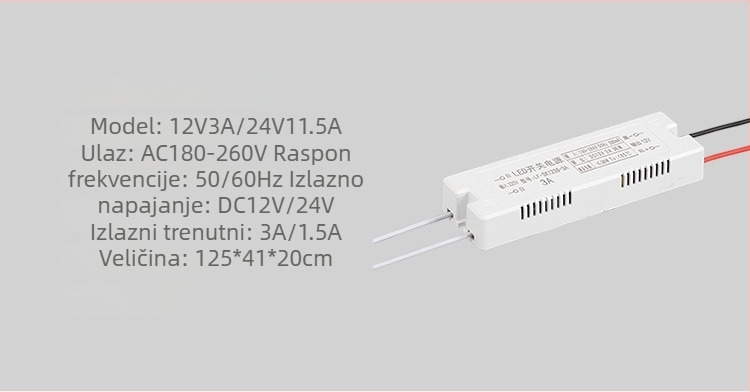 LED napajanje s prekidačem u gumiranom kućištu, ulaz 12V, izlaz 6/12/24/36W, IP20, CE certificirano