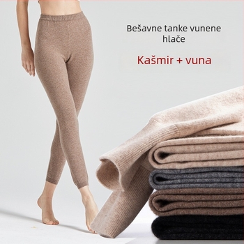 Ženske vunene hlače, visoki struk, topli sloj za bazno nošenje, kašmir-vunasta smjesa 70–80% vuna, debela tkanina 251–300 g/m², jednobojni uzorak
