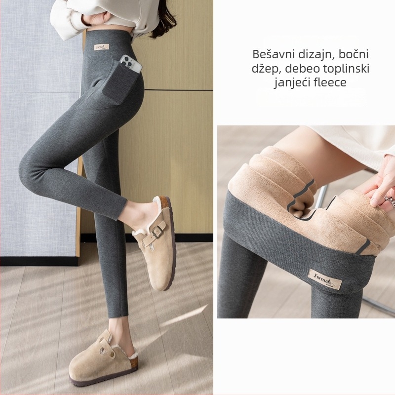Ženske joga hlače s bočnim džepom od ribanog pamuka, duljina devet točaka, mješavina rayon-spandex, visoka elastičnost