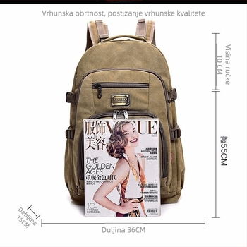 Unisex platnene ruksak za slobodno vrijeme i putovanja, kapacitet 56–75 L, gradski minimalistički stil, zakrivljene naramenice