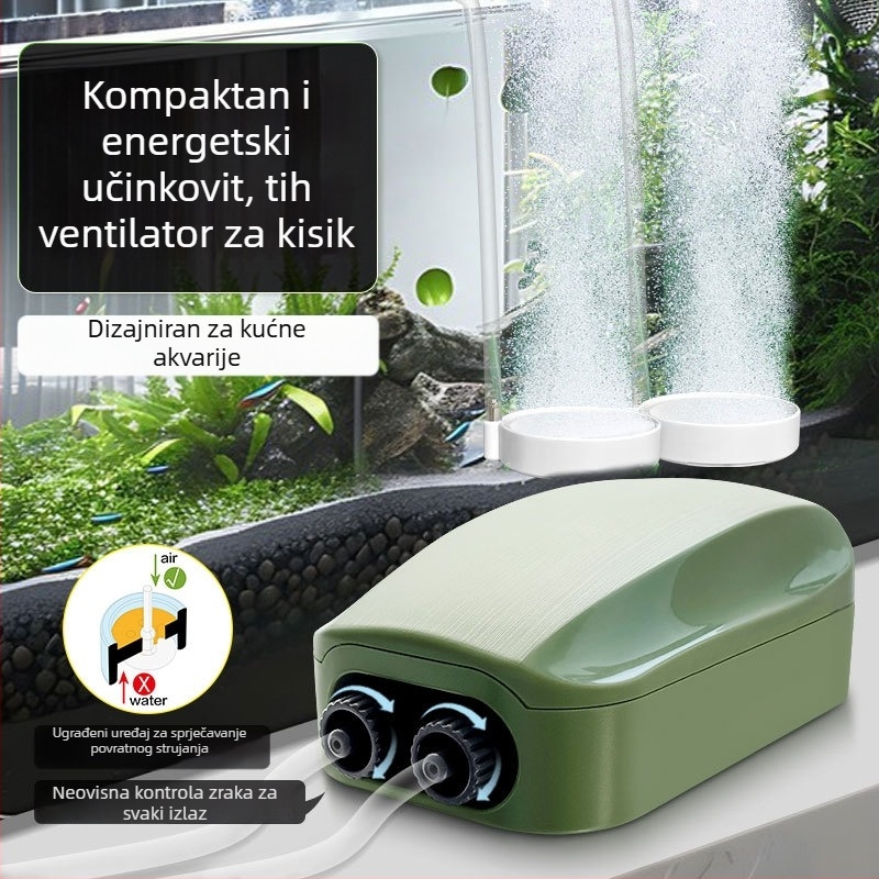 Pumpa za kisik u akvariju, tiha, kompaktna, s dvostrukim otvorom i podesivim protokom kisika za kućni akvarij