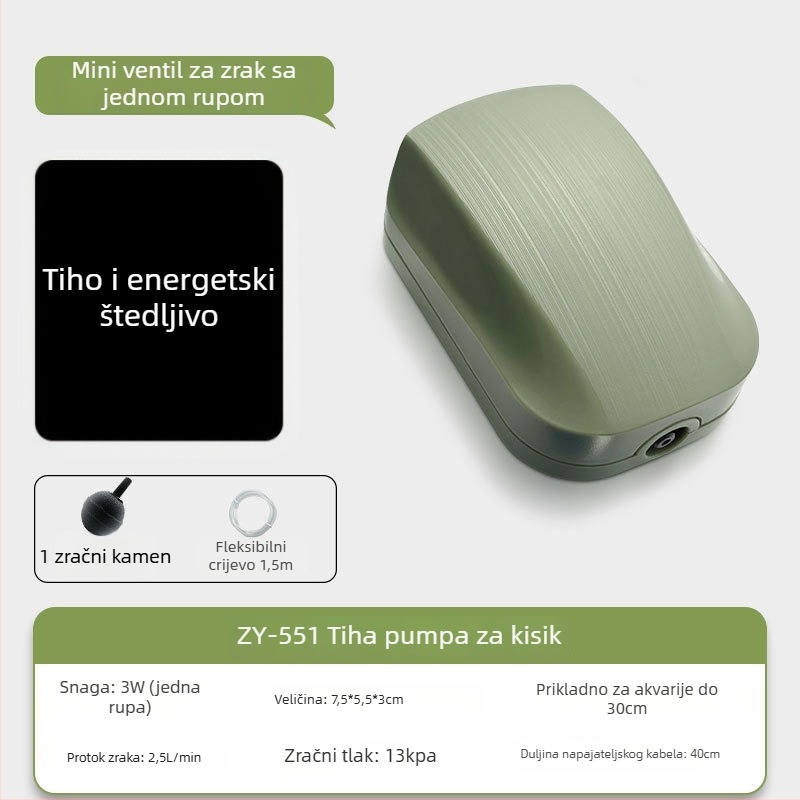 Pumpa za kisik u akvariju, tiha, kompaktna, s dvostrukim otvorom i podesivim protokom kisika za kućni akvarij