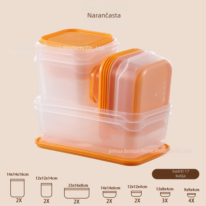 Kutija za pohranu hrane od PP plastike, zatvorena, kvadratnog oblika, 800–1000 ml, set od 24 komada