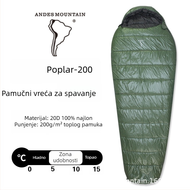 Vanjska spavaća vreća za odrasle, pamučno punilo, podstava od 20D najlona, omota konstrukcija, prenosno za putovanja