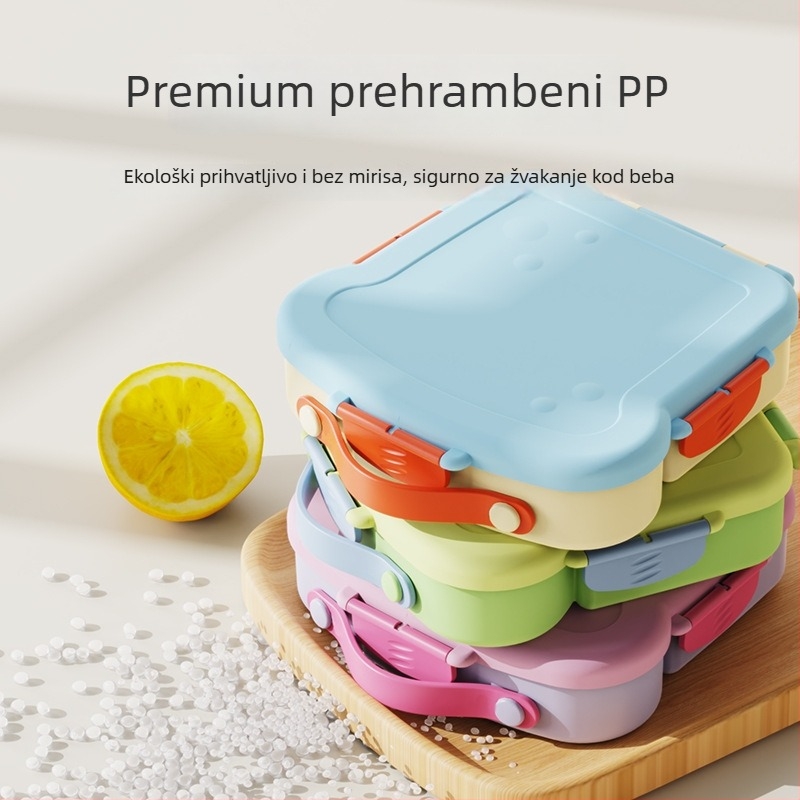 Dječja plastična kutija za ručak, mikrovalna sigurna, s vilicom, žlicom i posudom za umak, podijeljene pregrade, bez mirisa, 800–1000 ml
