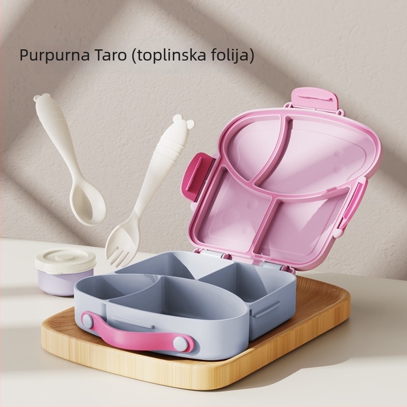 Dječja plastična kutija za ručak, mikrovalna sigurna, s vilicom, žlicom i posudom za umak, podijeljene pregrade, bez mirisa, 800–1000 ml