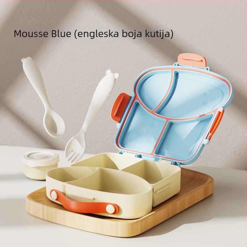 Dječja plastična kutija za ručak, mikrovalna sigurna, s vilicom, žlicom i posudom za umak, podijeljene pregrade, bez mirisa, 800–1000 ml