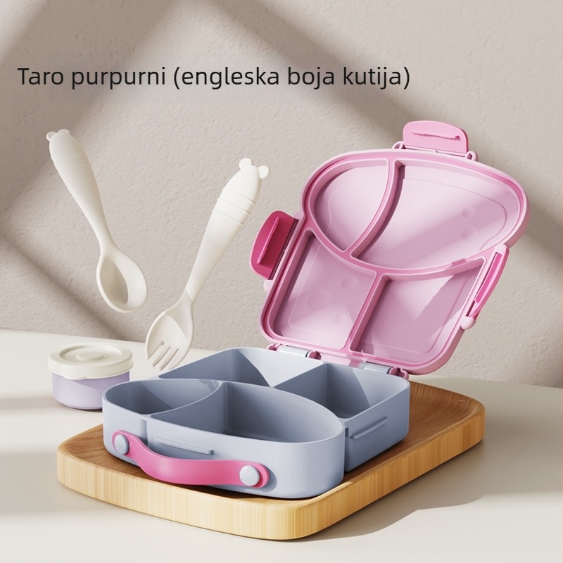 Dječja plastična kutija za ručak, mikrovalna sigurna, s vilicom, žlicom i posudom za umak, podijeljene pregrade, bez mirisa, 800–1000 ml