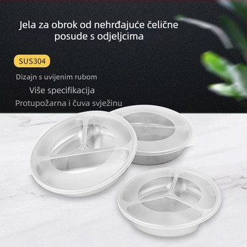 Dijeljena kutija za obrok od 304 nehrđajućeg čelika, okrugla, izolirana, s poklopcem otporan na prašinu, za djecu, kapacitet 800–1000 ml