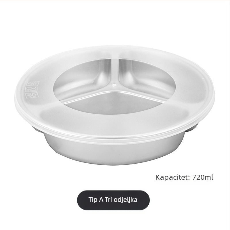 Dijeljena kutija za obrok od 304 nehrđajućeg čelika, okrugla, izolirana, s poklopcem otporan na prašinu, za djecu, kapacitet 800–1000 ml