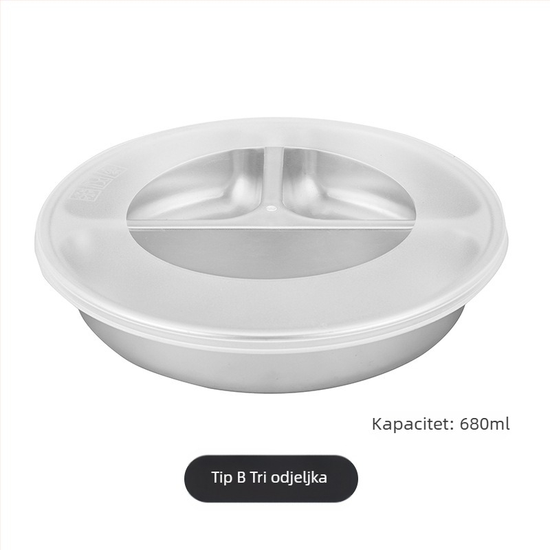 Dijeljena kutija za obrok od 304 nehrđajućeg čelika, okrugla, izolirana, s poklopcem otporan na prašinu, za djecu, kapacitet 800–1000 ml