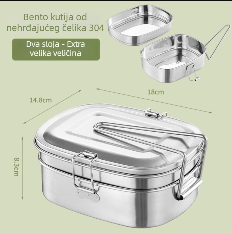 Kutija za obrok od 304 nehrđajućeg čelika, dvostrukog sloja Bento kutija za parenje s pregradama, ovalnog oblika, mikrovalna kompatibilna