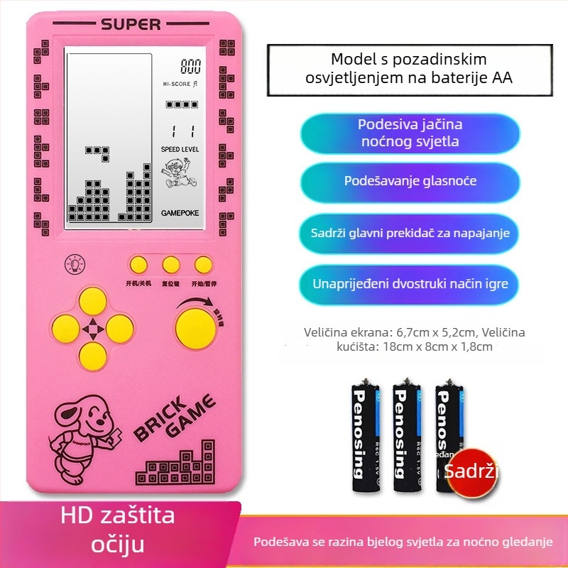 Nova prijenosna Tetris konzola – za jednog igrača, 14+ godina, nostalgični retro stil.