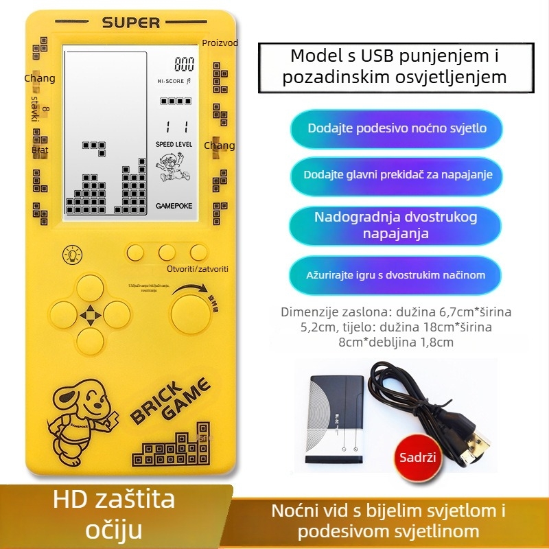 Nova prijenosna Tetris konzola – za jednog igrača, 14+ godina, nostalgični retro stil.