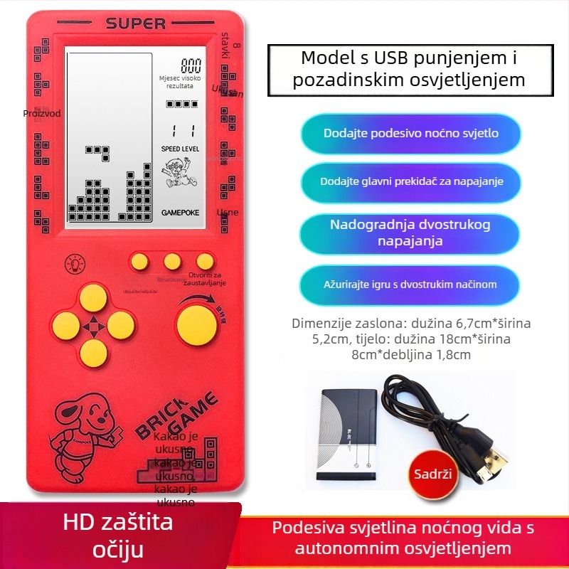Nova prijenosna Tetris konzola – za jednog igrača, 14+ godina, nostalgični retro stil.