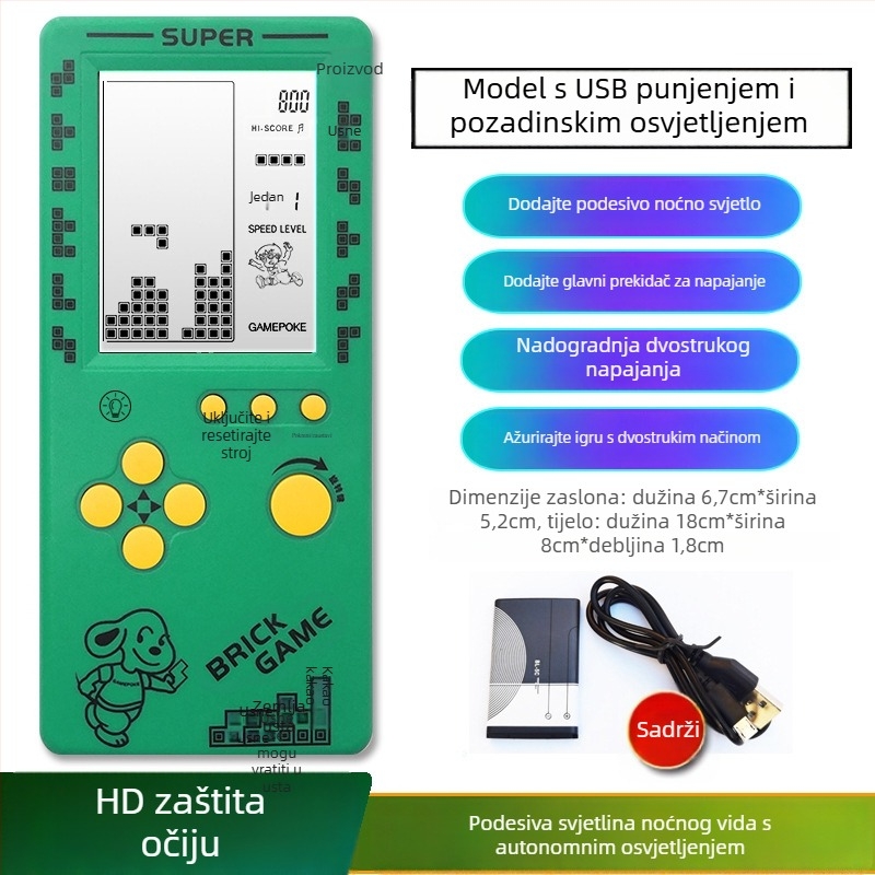 Nova prijenosna Tetris konzola – za jednog igrača, 14+ godina, nostalgični retro stil.