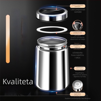 Posuda od nehrđajućeg čelika 316 za zrna kave i čaj, zatvorenog tipa, okruglog oblika, 1–2 L, moderni minimalistički stil, mogućnost prilagođavanja
