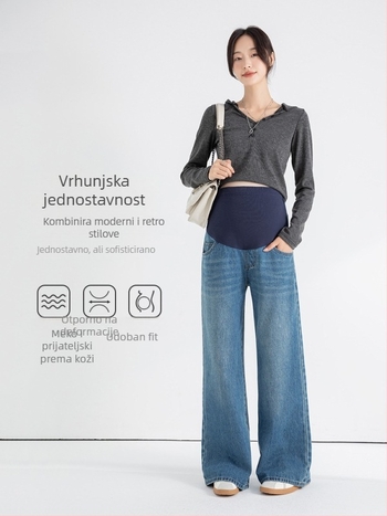 Traperice za trudnoću – ležeran kroj, široke nogavice, 80–90% pamuk, podrška trbuhu